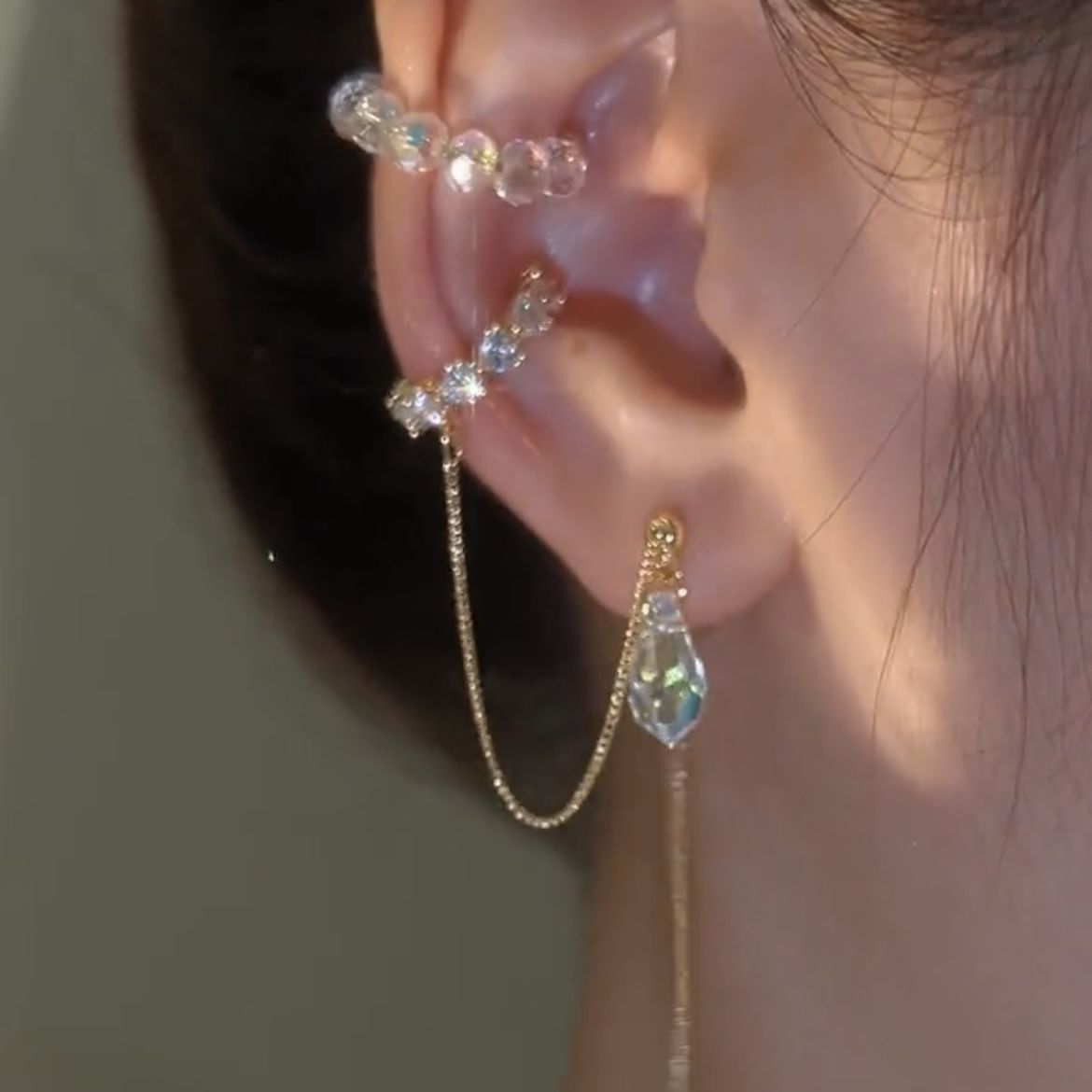 Irregular ear bone clip ear wire two-piece set long tassel niche design all-match personality cold wind earrings earrings