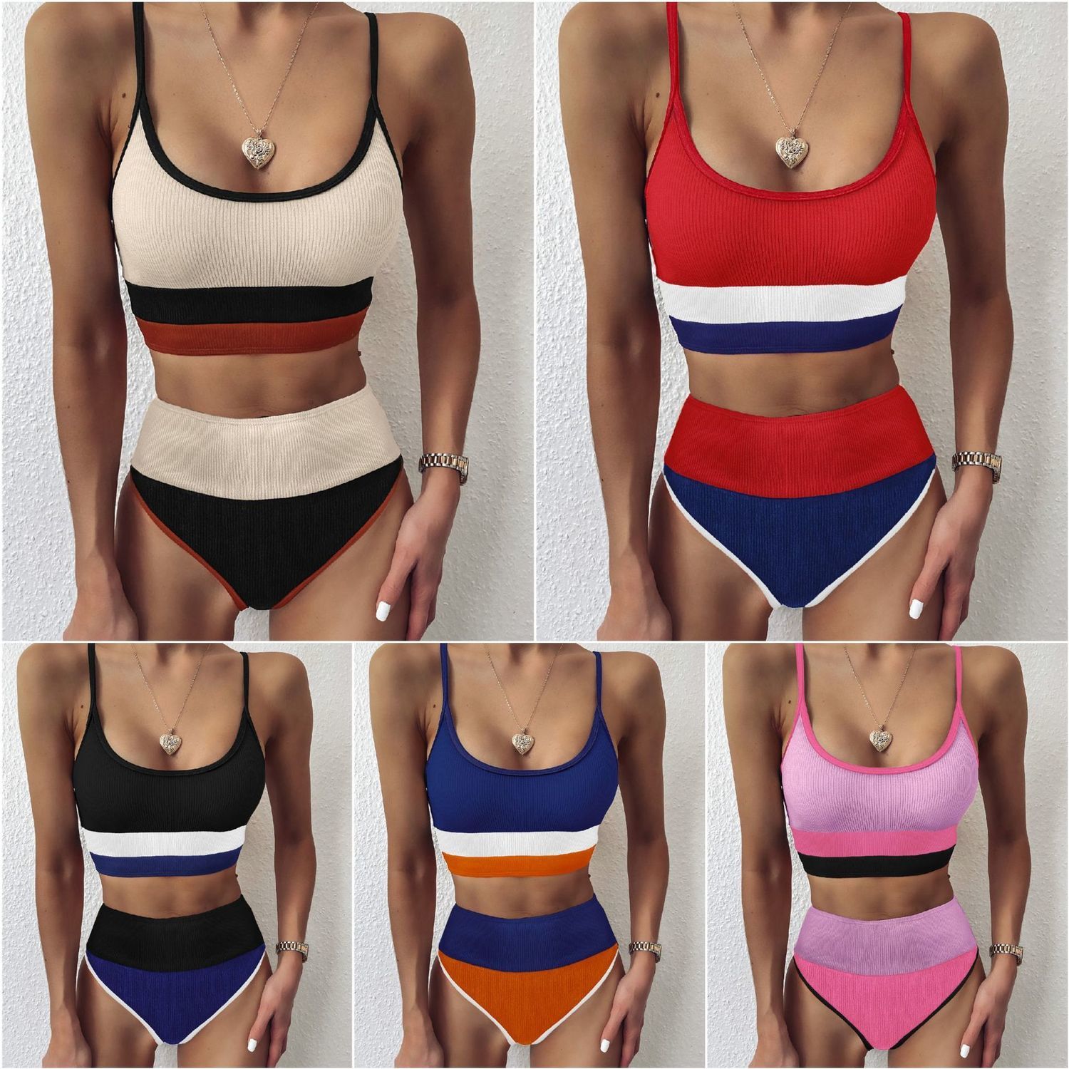 2021 Internet celebrity new hot style female split swimsuit pit strip fabric splicing sexy high waist bikini