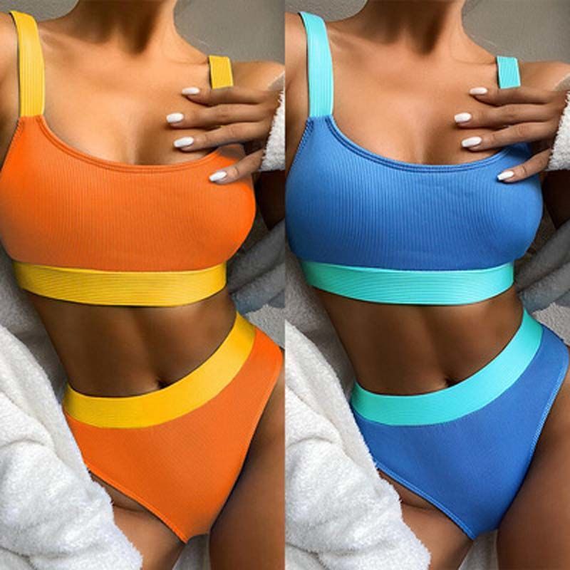 2021 new bikini outer single swimsuit Europe and the United States new ladies swimwear pit strip solid color bikini female Bikini