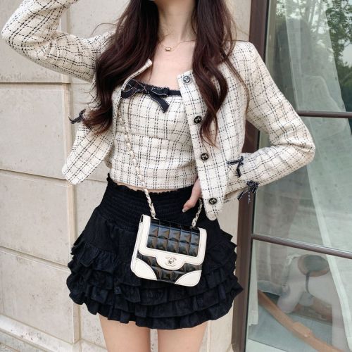 CreamySweet cream brand girlish slim black and white lace fluffy cake skirt high waist skirt