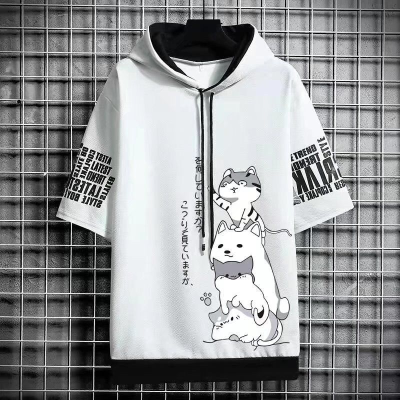 Men's spring and autumn round neck short-sleeved t-shirt autumn loose trendy all-match autumn clothes youth tops bottoming shirt 1/2