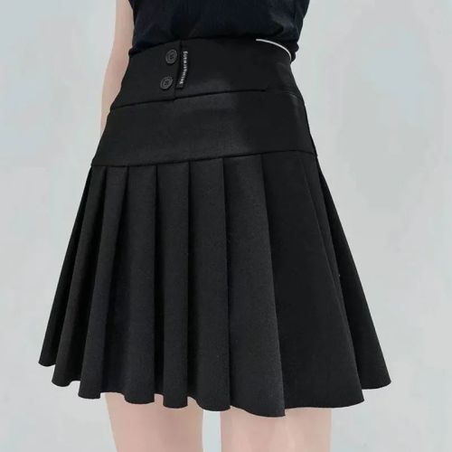 Pleated skirt female 2022 new high waist a-line skirt black spring and summer four seasons skirt with elastic waist and thin skirt