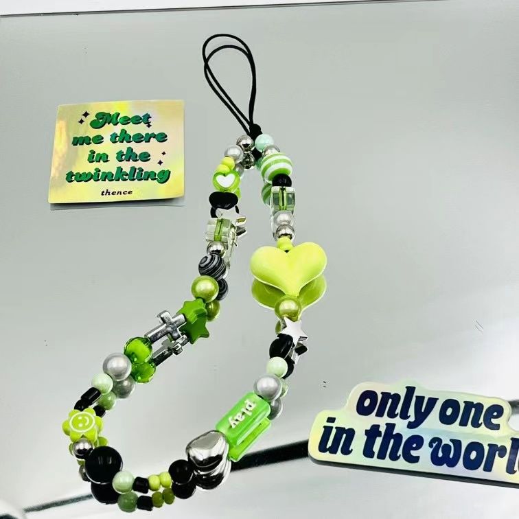 Fluorescent green industrial wind seventeen beaded ins wind green bracelet ccd lanyard wrist portable metal tide