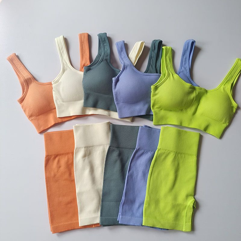 European and American sexy high waist tight sportswear gathered beautiful back elastic buttocks fitness suit seamless thread yoga clothing