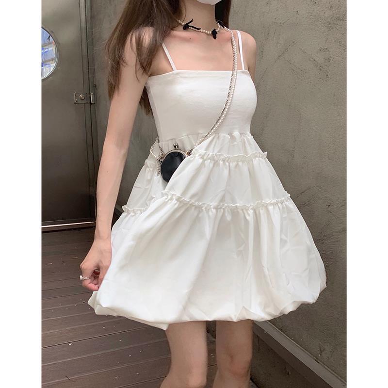 Early spring 2023 new hot girl wooden ear strap dress female waist sweet first love tutu skirt skirt