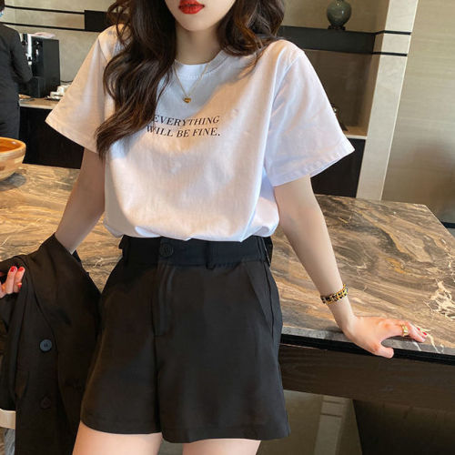 Niche short-sleeved T-shirt women's summer thin section ins tide 2023 new bottoming white top clothes loose compassionate