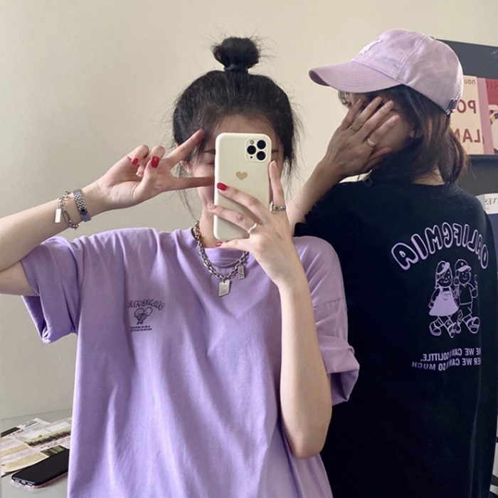 Cotton short-sleeved T-shirt female students summer Korean version of ins tide students loose large size mid-length boudoir honey Harajuku wind top