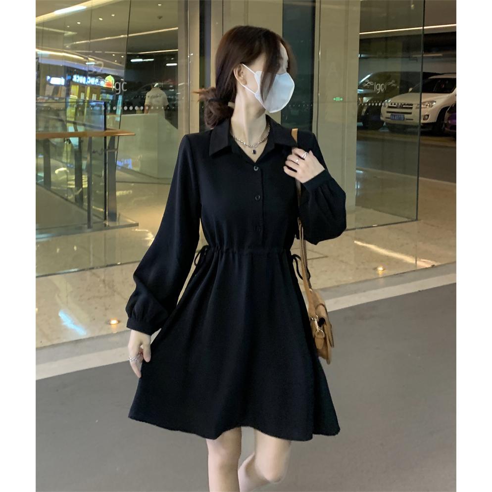 Real shot shirt skirt small Hepburn style waist Korean version of women's temperament imperial lady little black skirt girl 2023