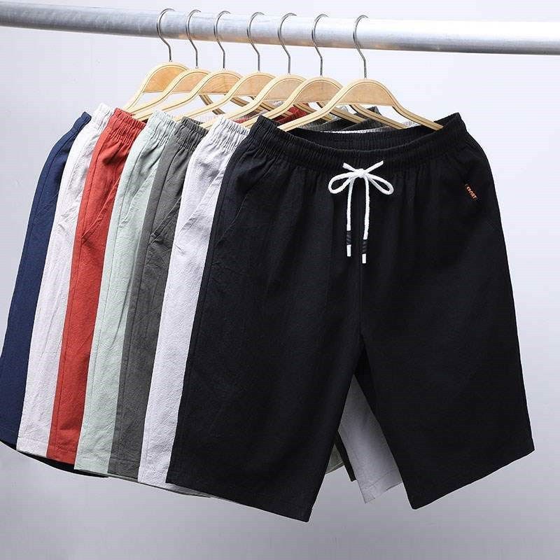 Men's summer beach pants shorts men's large size casual five-point pants big pants trendy men's clothing ant imitation hemp pants