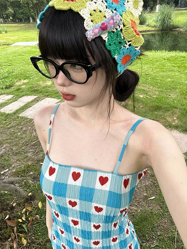Korean version of love design sense printed dress female summer sweet and spicy dopamine girl loose western style age-reducing skirt