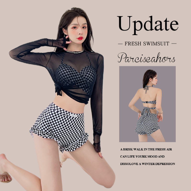 Swimsuit women's new 2023 hot style thin split body conservative cover belly sexy pure desire three-piece set hot spring ins style