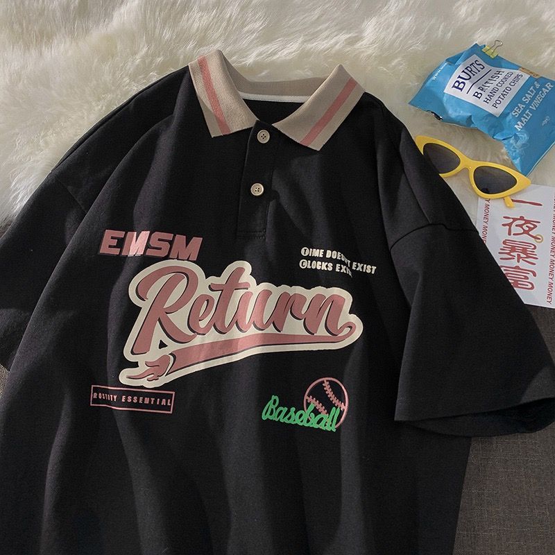 Japanese polo shirt women's short-sleeved college style t-shirt women's shoulder t-shirt women's loose and versatile lapel top summer ins