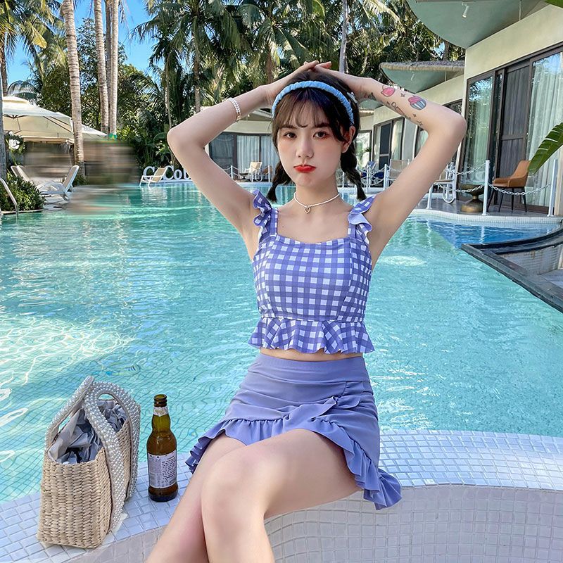 Ins style split swimsuit women's two-piece cute square collar skirt boxer pants conservative student girl sexy swimsuit