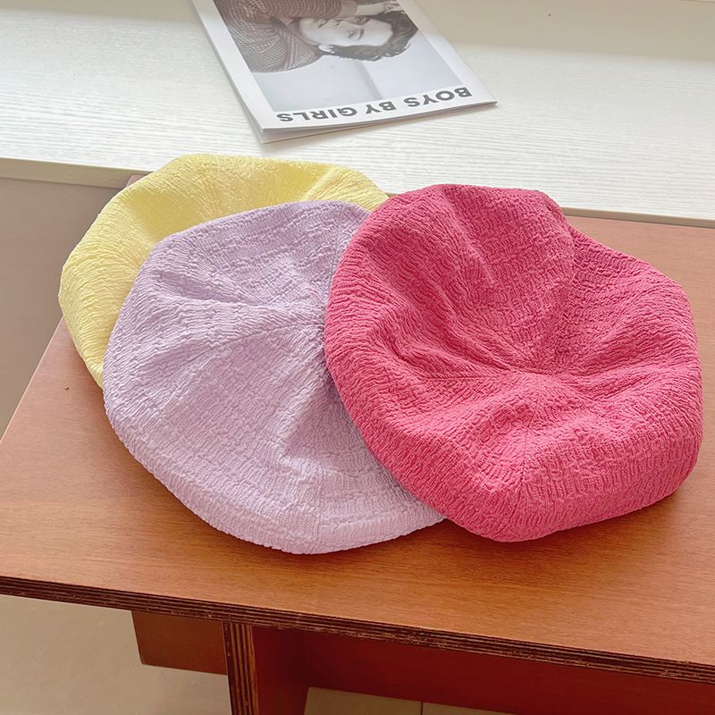 Sweet and cute pink beret women's trendy ins2022 new face showing small summer thin section pleated painter's hat