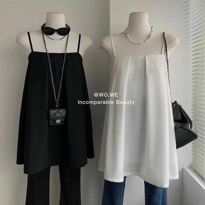 Zhao Lusi same style A-line sling doll shirt summer new beige tube top backless loose vest solid color top women