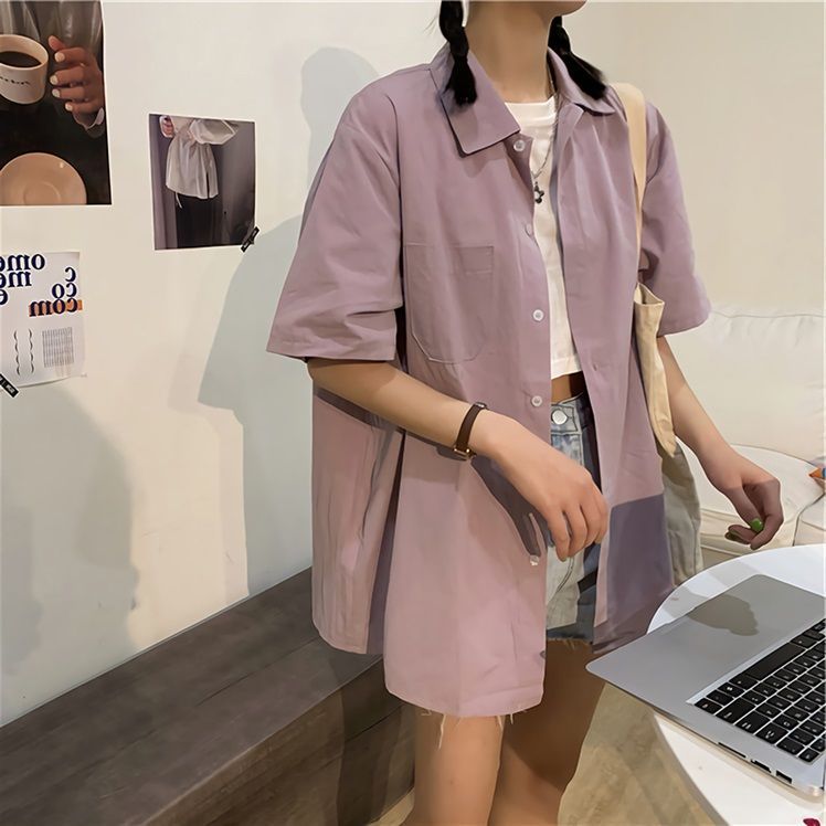 2021 summer shirt women's new short-sleeved thin section all-match outerwear shirt niche design fashion top trend