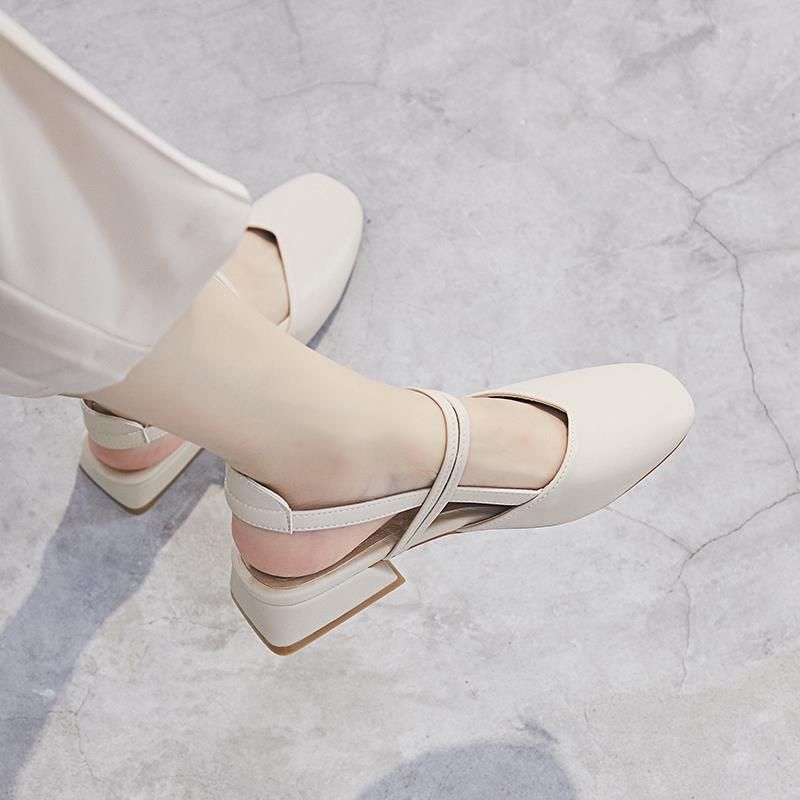 Baotou sandals women's summer mid-heel 2023 new Korean version all-match student fairy style retro thick heel one-word single shoes