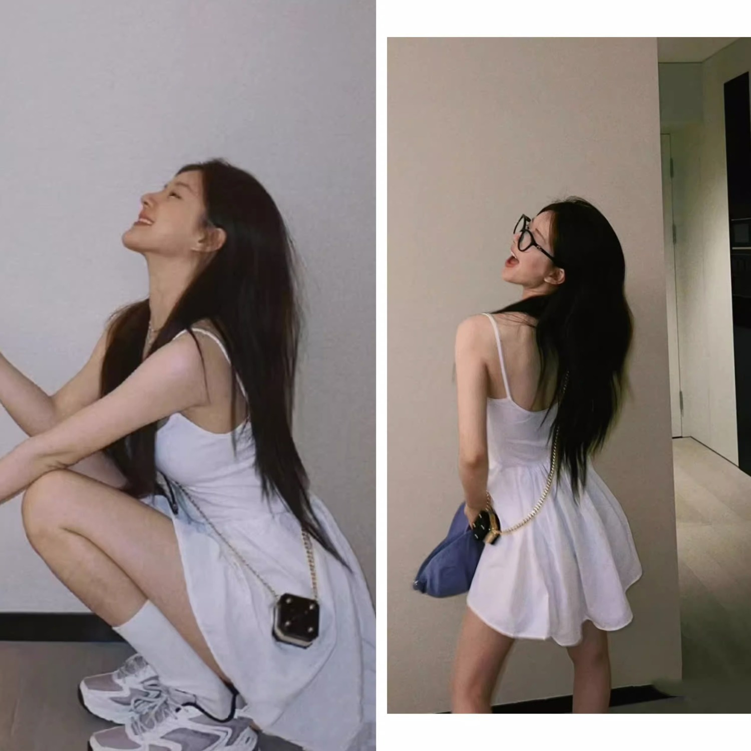 Secretly can't hide Zhao Lusi Sangzhi's same style of clothing white dress female summer splicing backless suspender skirt