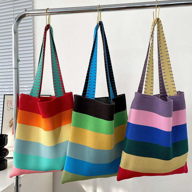 Zhao Lusi same bag women's spring and summer new Korean version of the all-match rainbow striped shoulder bag out of the street casual handbag