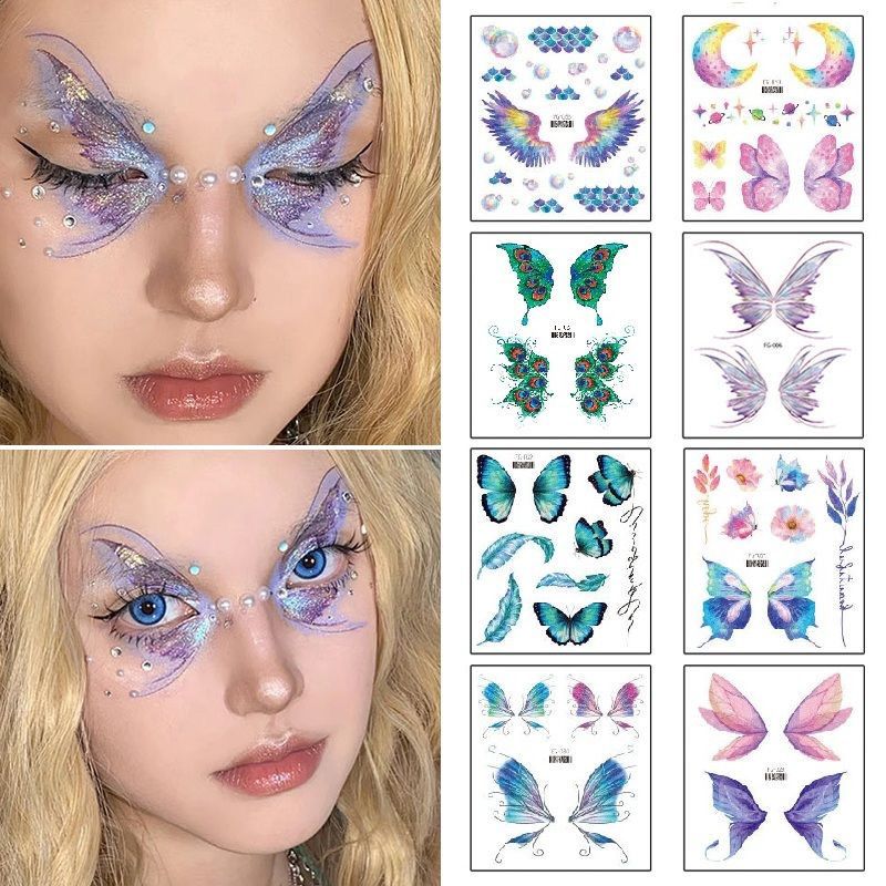 Glitter Butterfly Tattoo Stickers Angel Wings Eye Stickers Internet Celebrity Live Face Painting Stickers Children's Face Stickers