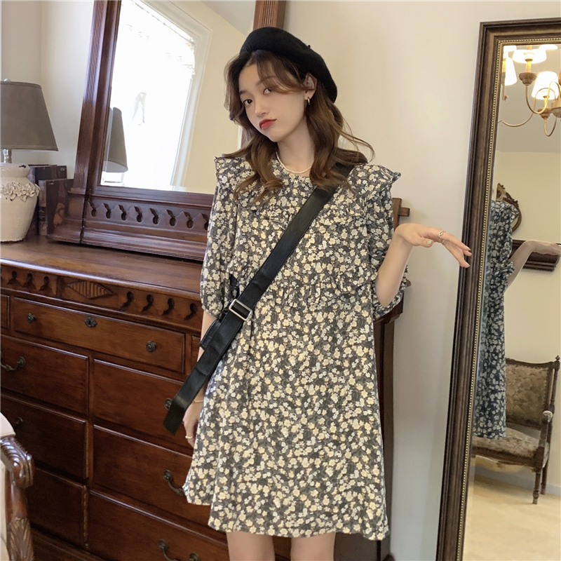 !  French temperament loose platycodon skirt female summer Korean version retro high-end sense floral dress