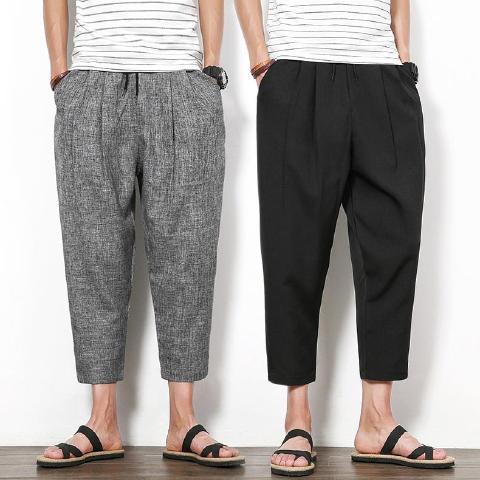 Summer nine-point casual pants men's Korean version loose trendy harem pants plus fat plus fat radish pants men's pants