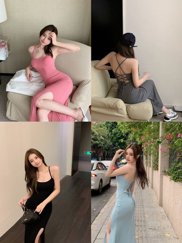 Pure desire sling dress female summer backless strapping stepmother long skirt hot girl tight sexy bag hip slit skirt