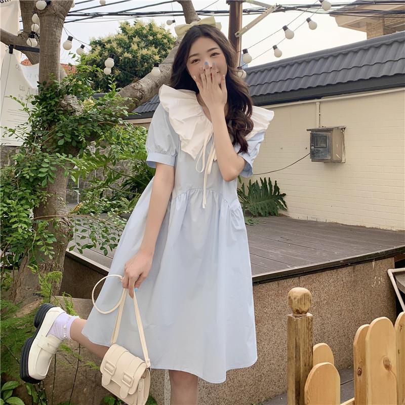 Increase 300 catties to wear doll collar design sense dress female summer 2022 new college style skirt
