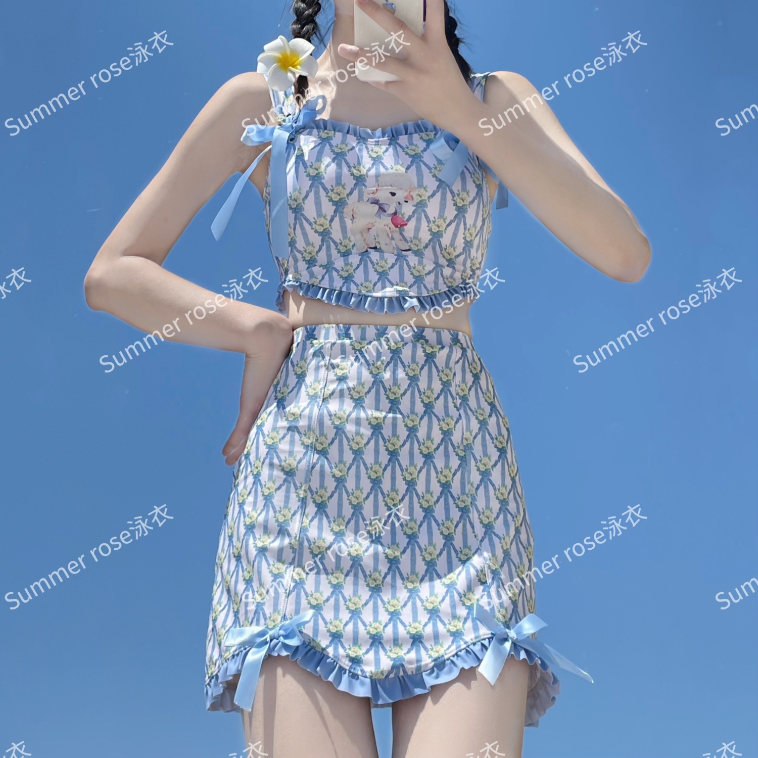 Peach split swimsuit female lamb is sweet, cute and conservative