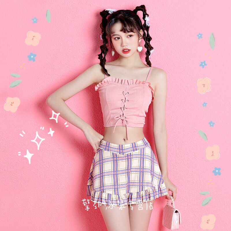 Swimsuit female Korean ins student girl split two-piece Korean version of the small fresh fairy net red hot spring swimsuit