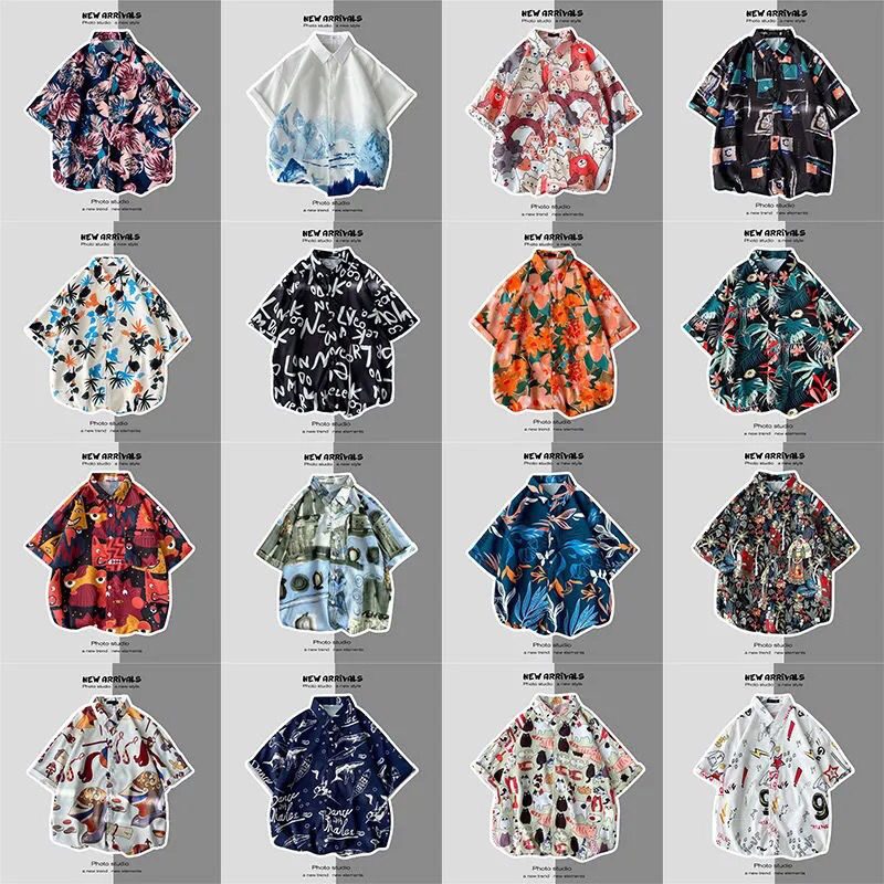 Ins super fire creative printing shirt female Korean version retro college style loose thin short-sleeved shirt student thin section