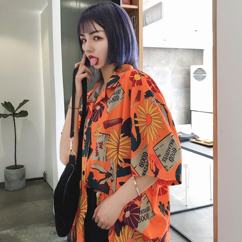 Retro Hong Kong style chic summer shirt loose drape jacket thin section sunscreen design sense niche short-sleeved flower shirt female
