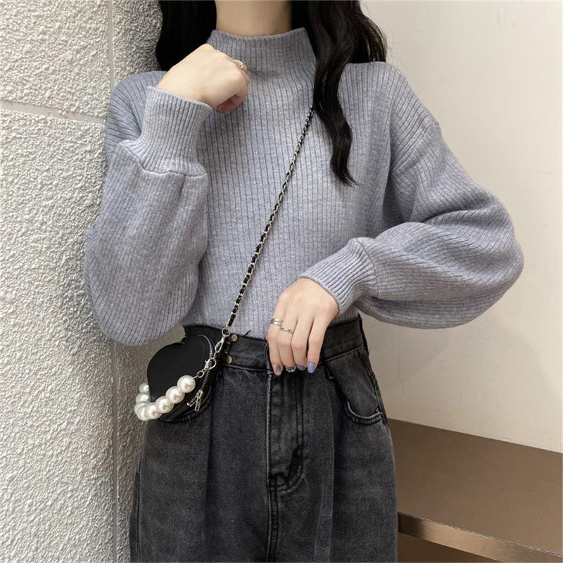 Korean version of the half-high collar knitted sweater women's autumn and winter temperament inner bottoming shirt new design sense all-match long-sleeved top