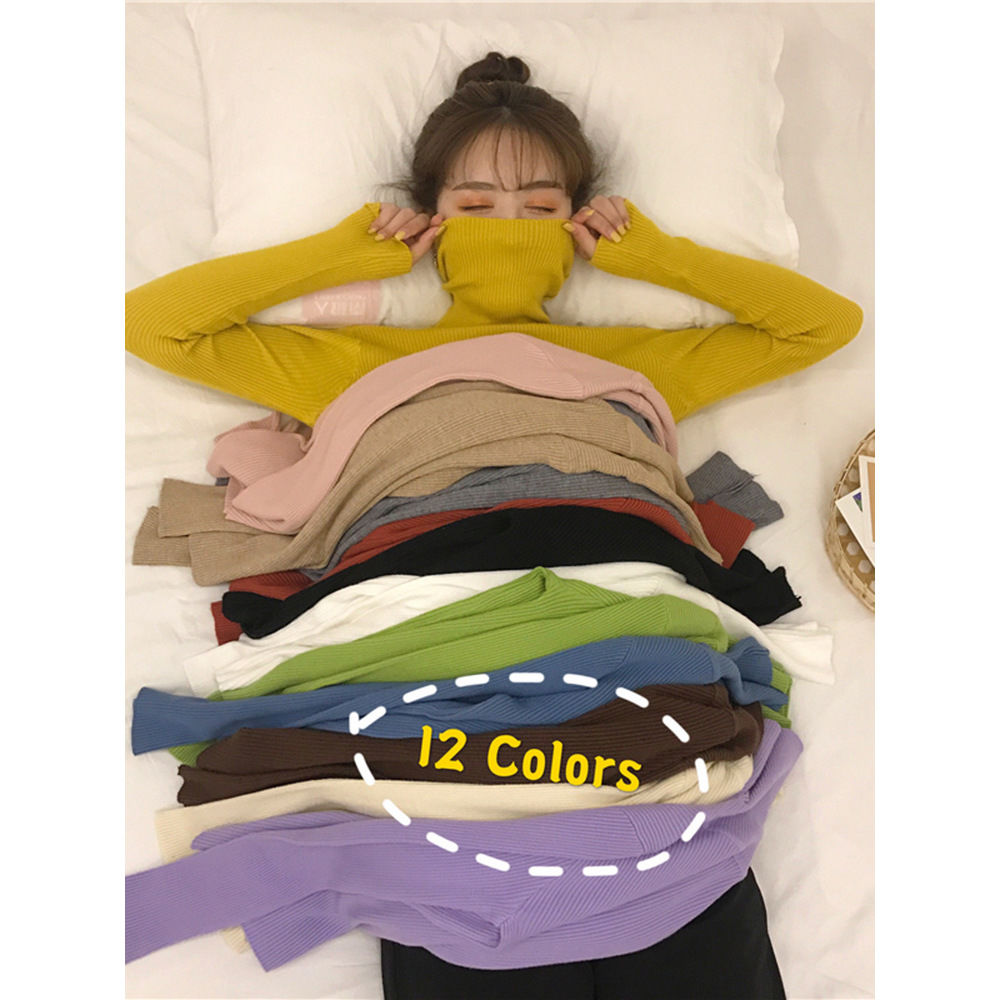 High-necked long-sleeved bottoming shirt 2022 autumn and winter lapel inner slim black pullover sweater female tight-fitting sweater