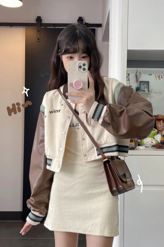 American retro rose letter embroidery short baseball uniform jacket women's college style fried street jacket tide