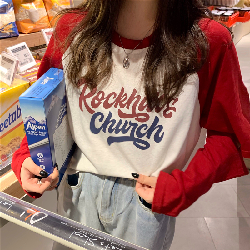 Pure cotton 2023 autumn new Korean version of Harajuku style simple T-shirt female design sense long sleeves with holes loose students