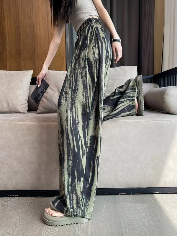 Ice silk tie-dye wide-leg pants for women in summer