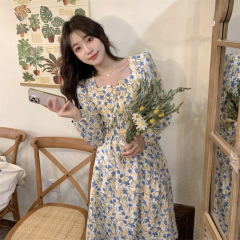 Original fabric 2023 autumn floral dress fat mm sweet and gentle wind small fresh waist long skirt