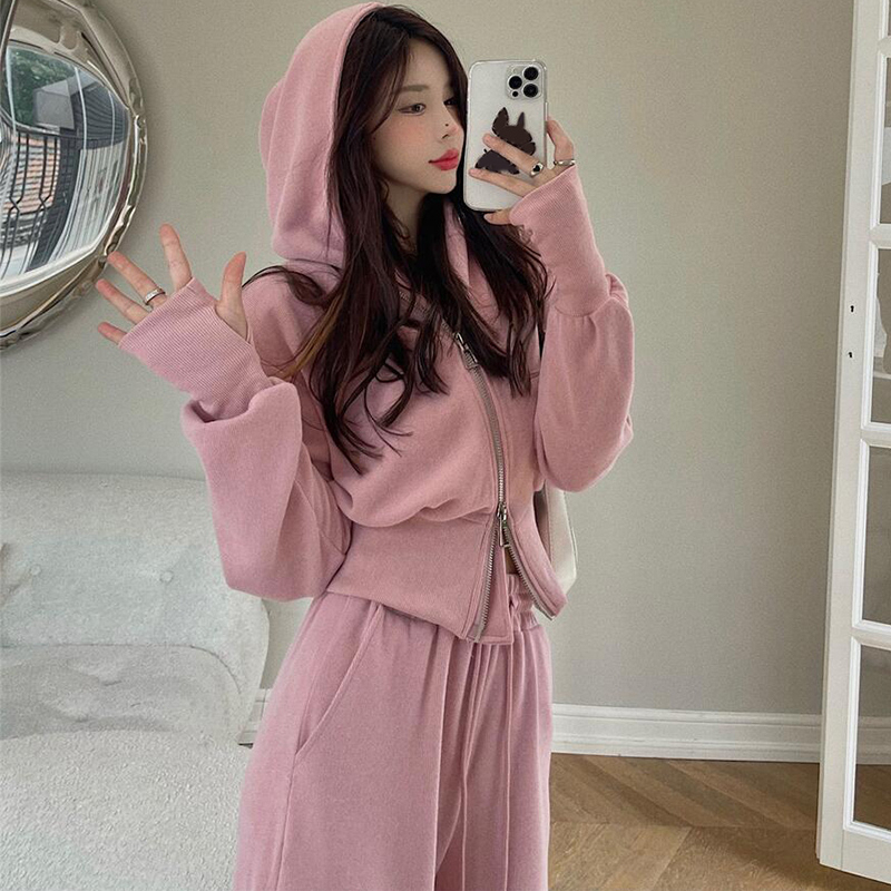 Sportswear Internet celebrity fashion two-piece suit women's autumn and winter new pink sweater casual trousers tide