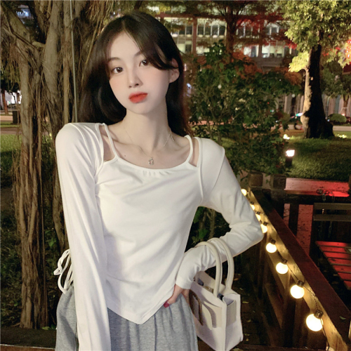 8130# 90 fiber 10 spandex double-sided velvet autumn dress brushed high waist T-shirt women's long sleeves to keep warm