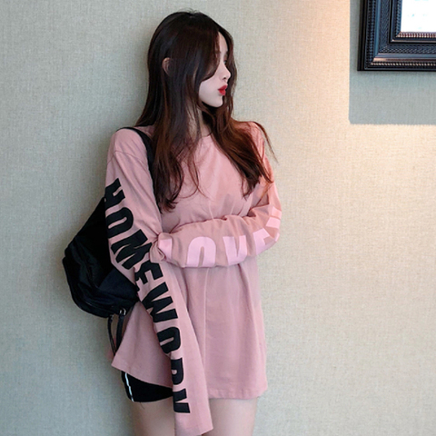 Korean chic loose letter printing long-sleeved T-shirt top women's autumn new student all-match slimming T-shirt tide