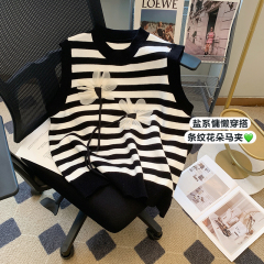 High-end design petal ribbon sleeveless vest female autumn new outerwear jacket small striped vest