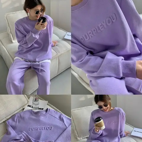 Purple sports and leisure suit female 2023 spring and autumn new fashion temperament loose sweater trousers two-piece set