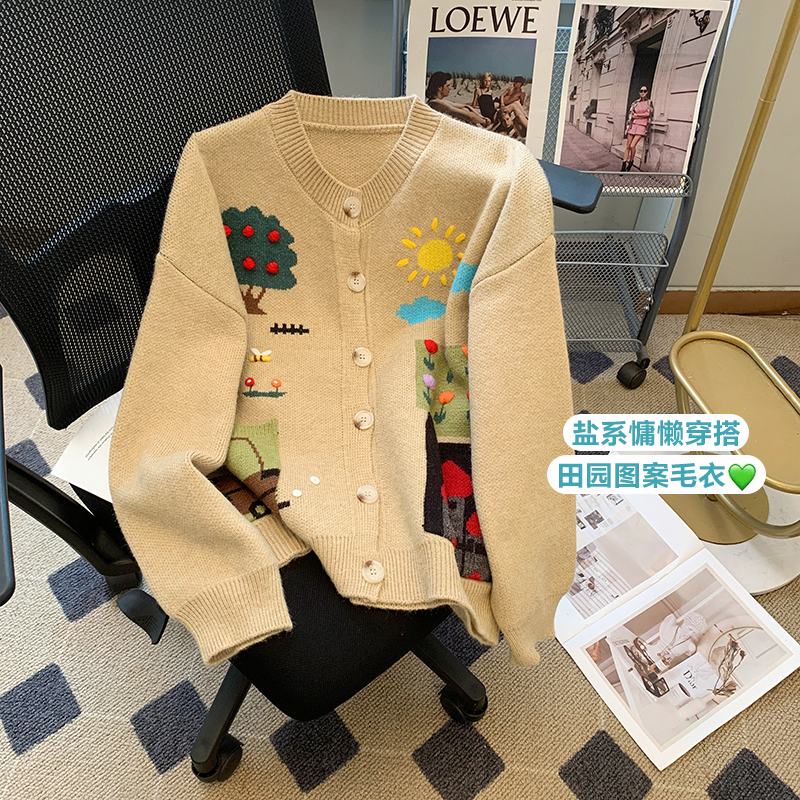 Autumn 2023 three-dimensional hook flower women's round neck knit cardigan jacket of the Academy of Arts and Sciences versatile outerwear vest
