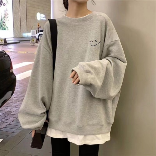 Autumn and winter plus velvet and thick fake two-piece sweater female student Korean version round neck ins trendy all-match coat jacket female