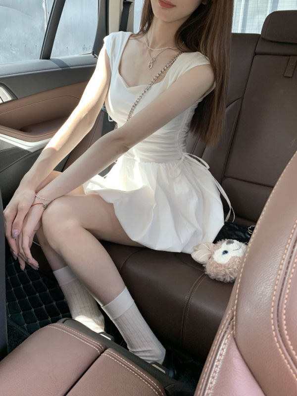 Rayon lining Bud Ballet Skirt Female Summer Slim Waist Slim Drawstring Short First Love White Dress
