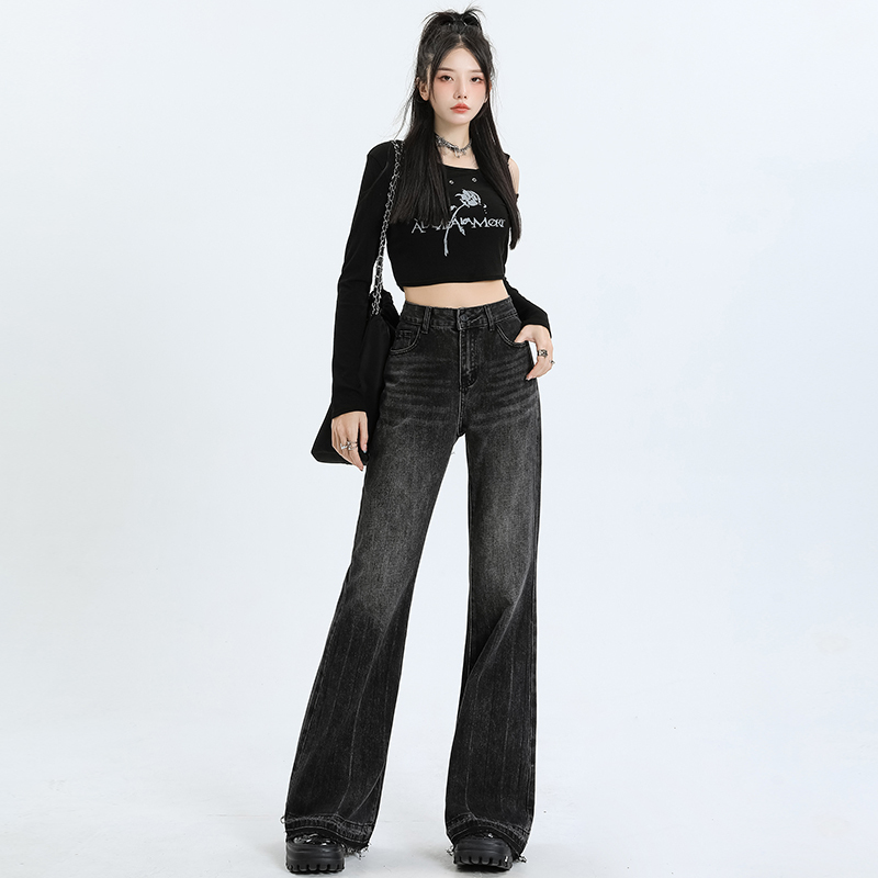 ~2023美式復古毛邊微喇叭無彈牛仔褲女高腰辣妹風牛仔褲女ins