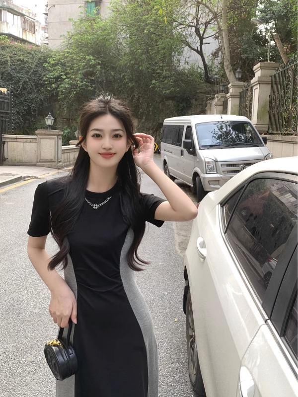 Women's retro fashion age-reducing dress women's 2023 summer new waist waist lazy wind slimming slit skirt