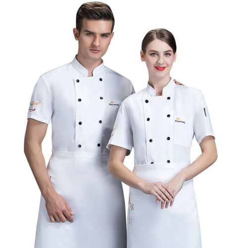 厨师工作服男女套装短袖印字后背透气网酒店西餐厅后厨房厨师服