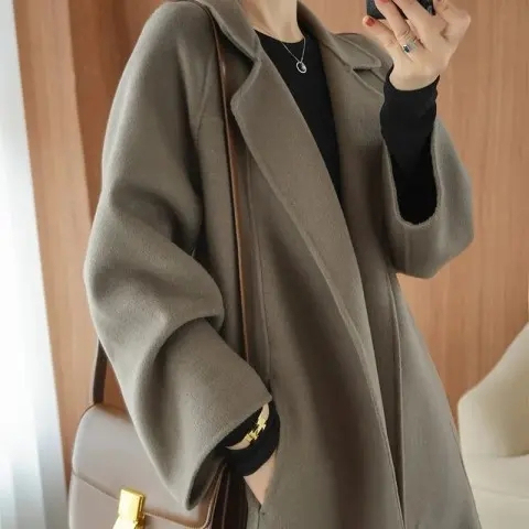 200 catties fat MM woolen coat women's long knee-length loose large-size high-end coat  autumn and winter new style